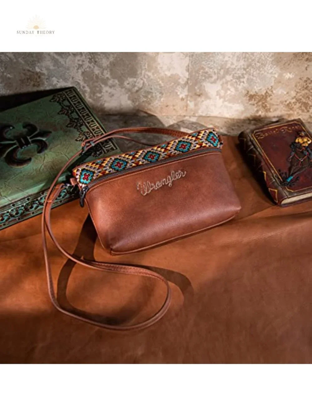 Wrangler by Montana West Embroidered Faux Leather Crossbody Wristlet Purse